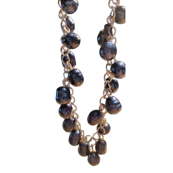 NEW Black Pearl Charm Bracelet Silver Tone Chain Dangle Statement - Picture 4 of 4